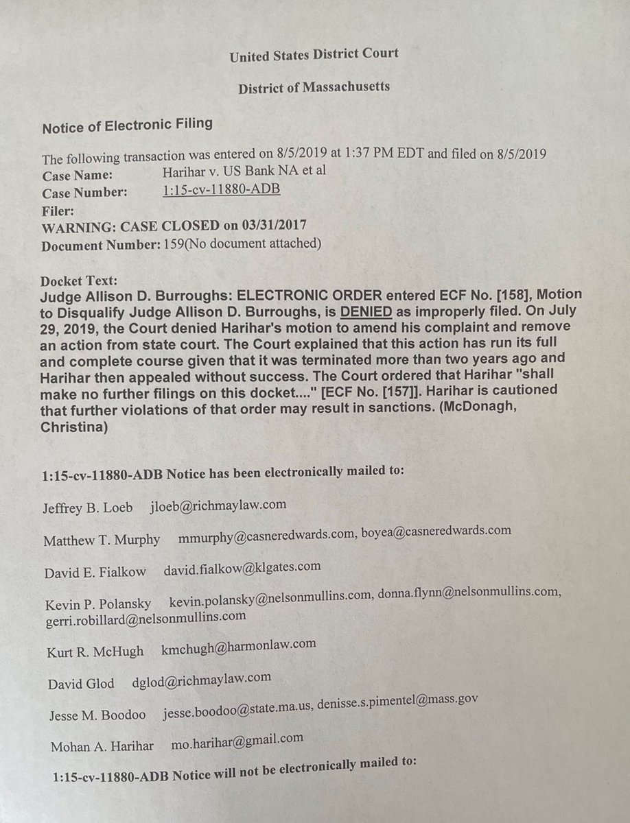 HariharMohan's tweet photo. Calling upon all LEGAL EXPERTS

Please explain HOW a United States District Court has ALLOWED a Federal Judge - Hon Allison D Burroughs, to continue issuing orders W/OUT JURISDICTION - years AFTER her sua sponte RECUSAL on June 19, 2017?

https://t.co/orskk4bmKv https://t.co/xnzscrR1lO
