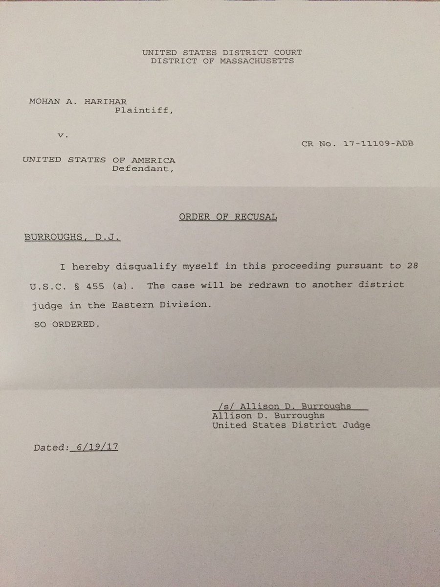 HariharMohan's tweet photo. Calling upon all LEGAL EXPERTS

Please explain HOW a United States District Court has ALLOWED a Federal Judge - Hon Allison D Burroughs, to continue issuing orders W/OUT JURISDICTION - years AFTER her sua sponte RECUSAL on June 19, 2017?

https://t.co/orskk4bmKv https://t.co/xnzscrR1lO