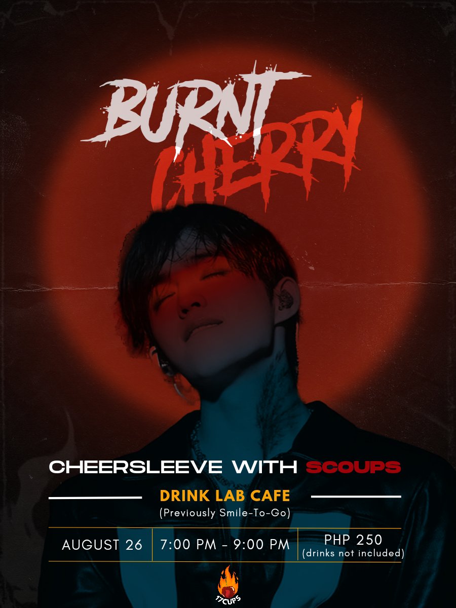 17_cups's tweet photo. BURNT CHERRY: Cheersleeve with SCOUPS ๐
Let's celebrate SCOUPS BIRTHDAY with a BEERSLEEVE EVENT ๐
๐: August 26 | 7PM - 9PM
๐: Drink Lab Cafe (formerly Smile to Go)
Fill up here: https://t.co/OJurUfLUls
See you there! ๐ฅ
#CHEERSLEEVEwithSCOUPS | #Going17Cups https://t.co/9FcpFvAU6K