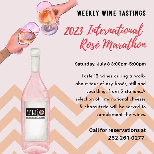 ObxTrio's tweet photo. We have a special wine tasting in store for this week! Join us for the 2023 International Rose Marathon Saturday, July 8 from 3-5pm, $30/person - call 252-261-0277 to reserve a #obxrestaurant #obxmarket #outerbanks #kittyhawknc

https://t.co/oBUcZf7DwN https://t.co/NVuCwHkbrp