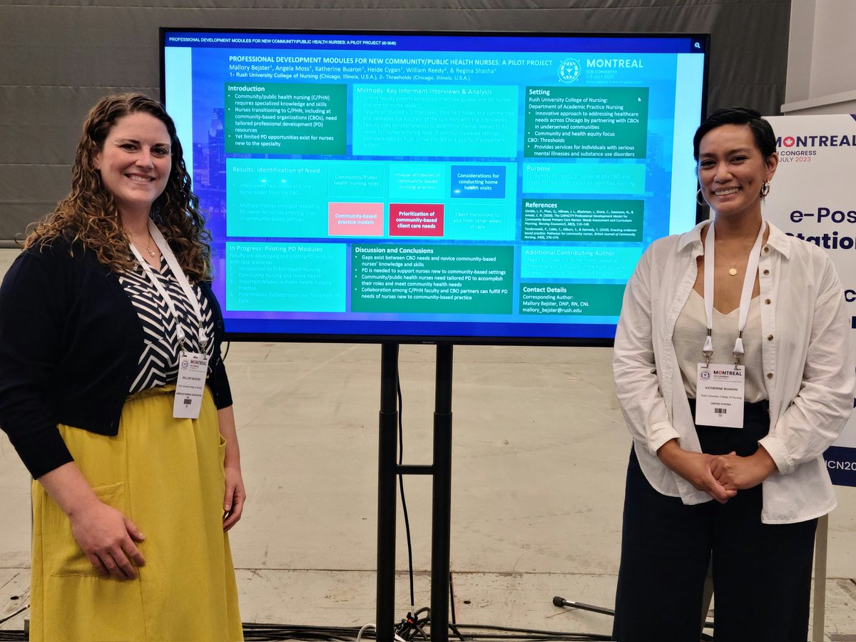 MalloryBejster's tweet photo. @RushNursingDean @ICNurses @RushUNursing @KatBuaron and I are excited to be at #ICN2023 to share about a collaborative project on creating tailored community/public health nursing professional development modules! https://t.co/xv5UmTThVu