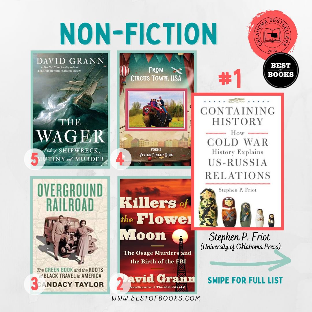 bestofbooksok's tweet photo. The Oklahoma Bestsellers in Non-Fiction this week.

#okbestsellers #bestseller #oklahoma #booklahoma #nonfiction #oklahomahistory #memoir #history #truestory #indiebookstore #bestofbooks https://t.co/16vmZtKd99