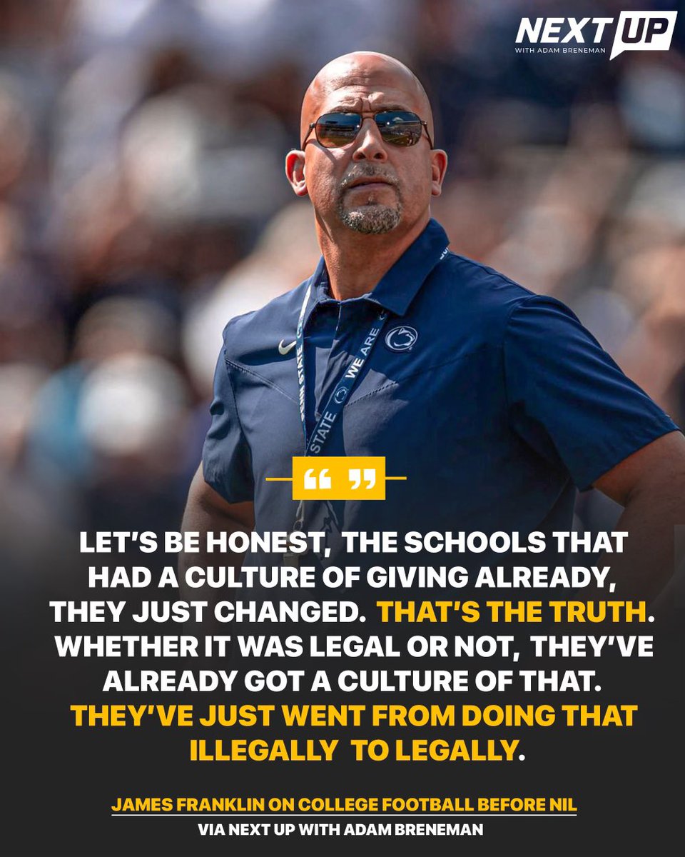 AdamBreneman81's tweet photo. James Franklin explained to me how football programs with a previous “culture of giving” had a much easier transition to NIL than most schools ⬇️ https://t.co/458iWu9JvF