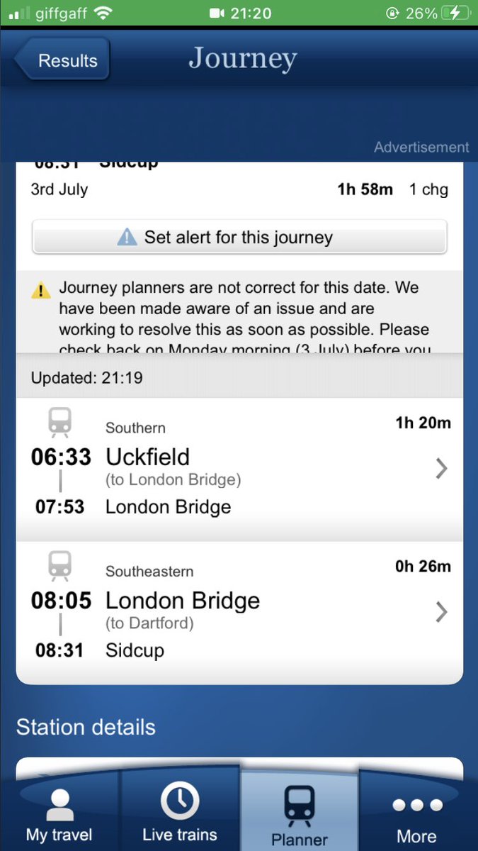 ⁦<a href="/SouthernRailUK/">Southern</a>⁩ is this accurate? I’d like to know whether to get the train or not before I wake up tomorrow - I’ll be carrying some heavy stuff so won’t bother if it involves 2 changes to get to London Bridge