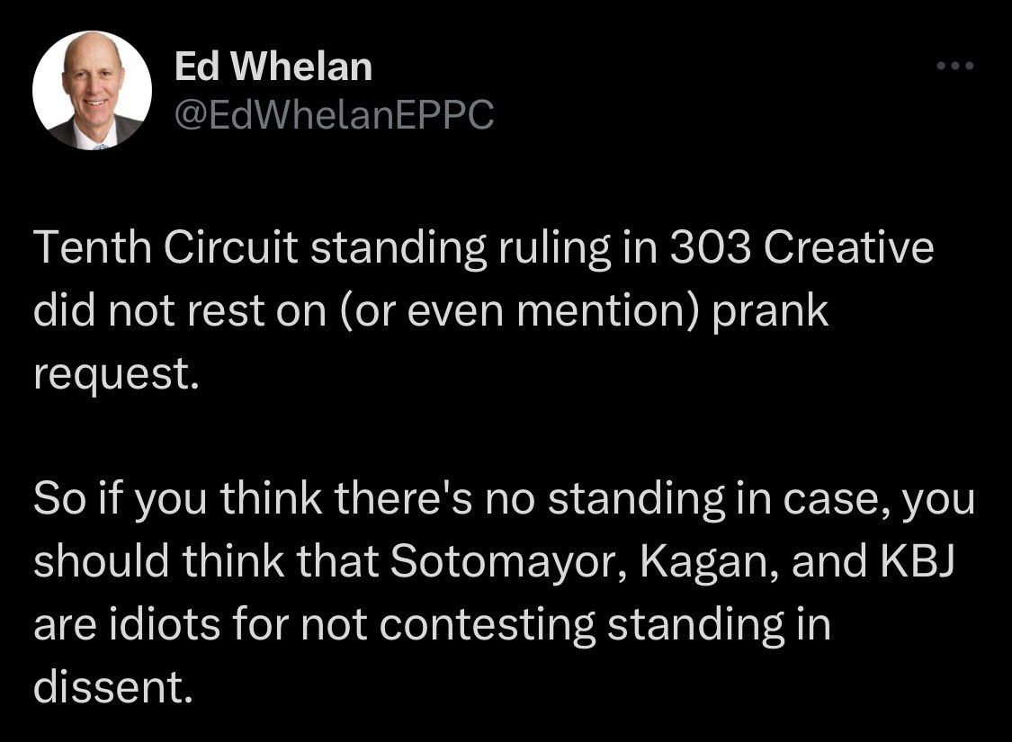 alexaronson's tweet photo. When the Right gets caught in its  fraudulent scheme to distort the law (as in 303 Creative), paid mouthpieces like Ed resort to legal formalism to distract from their corrupt acts and confuse people. Don’t be fooled. You don’t need a law degree to see how rotten this all is. https://t.co/47Qky1E8dz