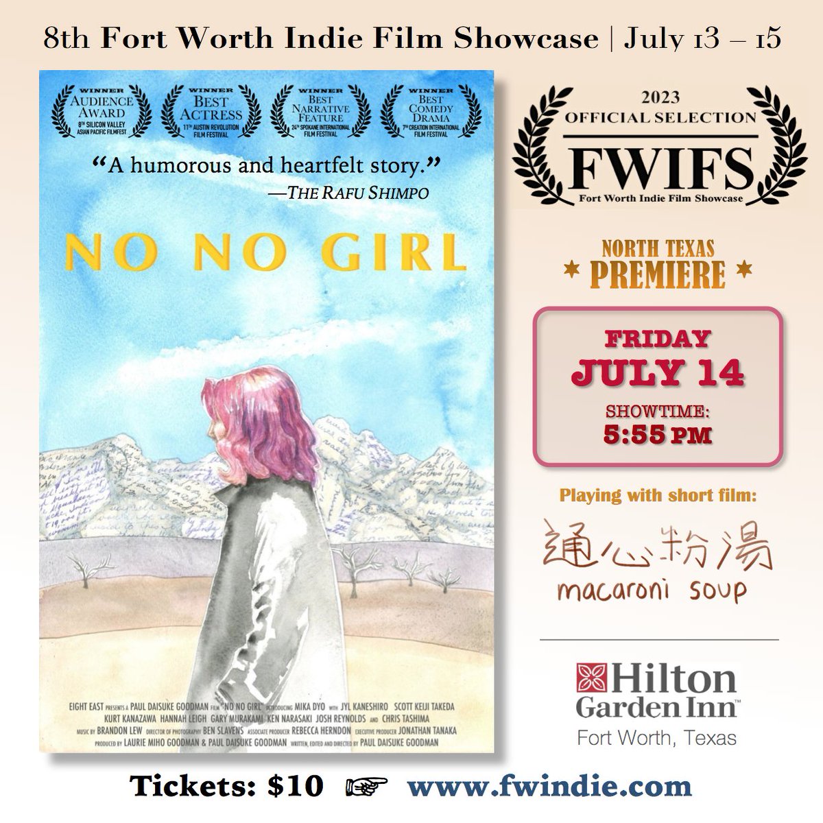 christashima's tweet photo. 🔜 #PaulDaisukeGoodman’s Award-winning #NoNoGirl returns to #Texas for the #NorthTexas Premiere, at the 8th @FWIFS❗️ Fri, July 14, 5:55pm❗️ Plays w/ #animation #shortfilm #MacaroniSoup (通心粉湯) by @taptroupe❗️ @HiltonGardenInn in #FortWorth
🔗https://t.co/00feedELUB #indiefilm https://t.co/QfgNbg41uw