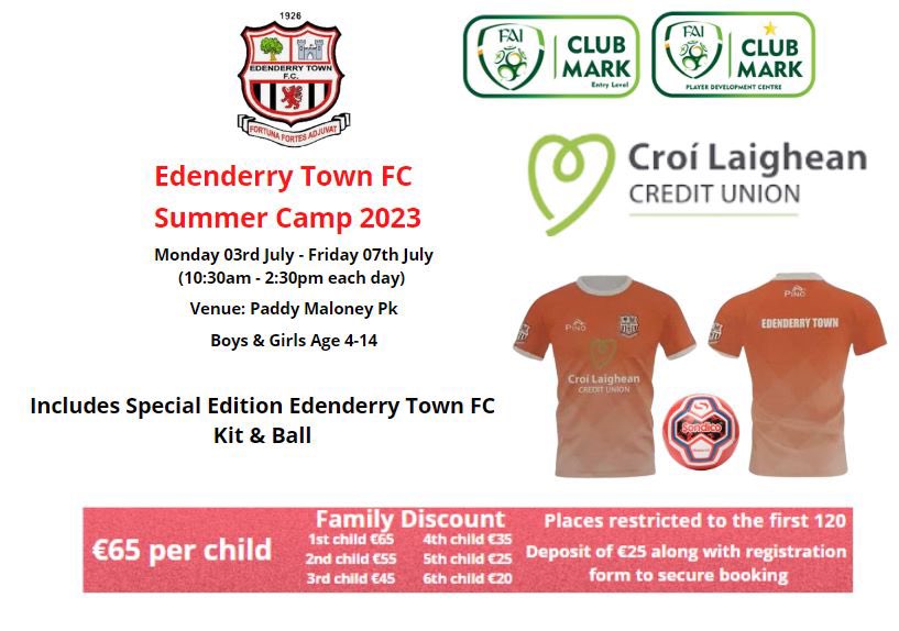 Our summer camp kicks off on Monday at 10:30am. All kids to bring a packed lunch.Please make sure the kids have appropriate clothing for the weather as it looks like a mixed bag weather wise for the week. Best of luck to coaches and kids for the week ahead. #COTT🇾🇪 @CLCreditUnion