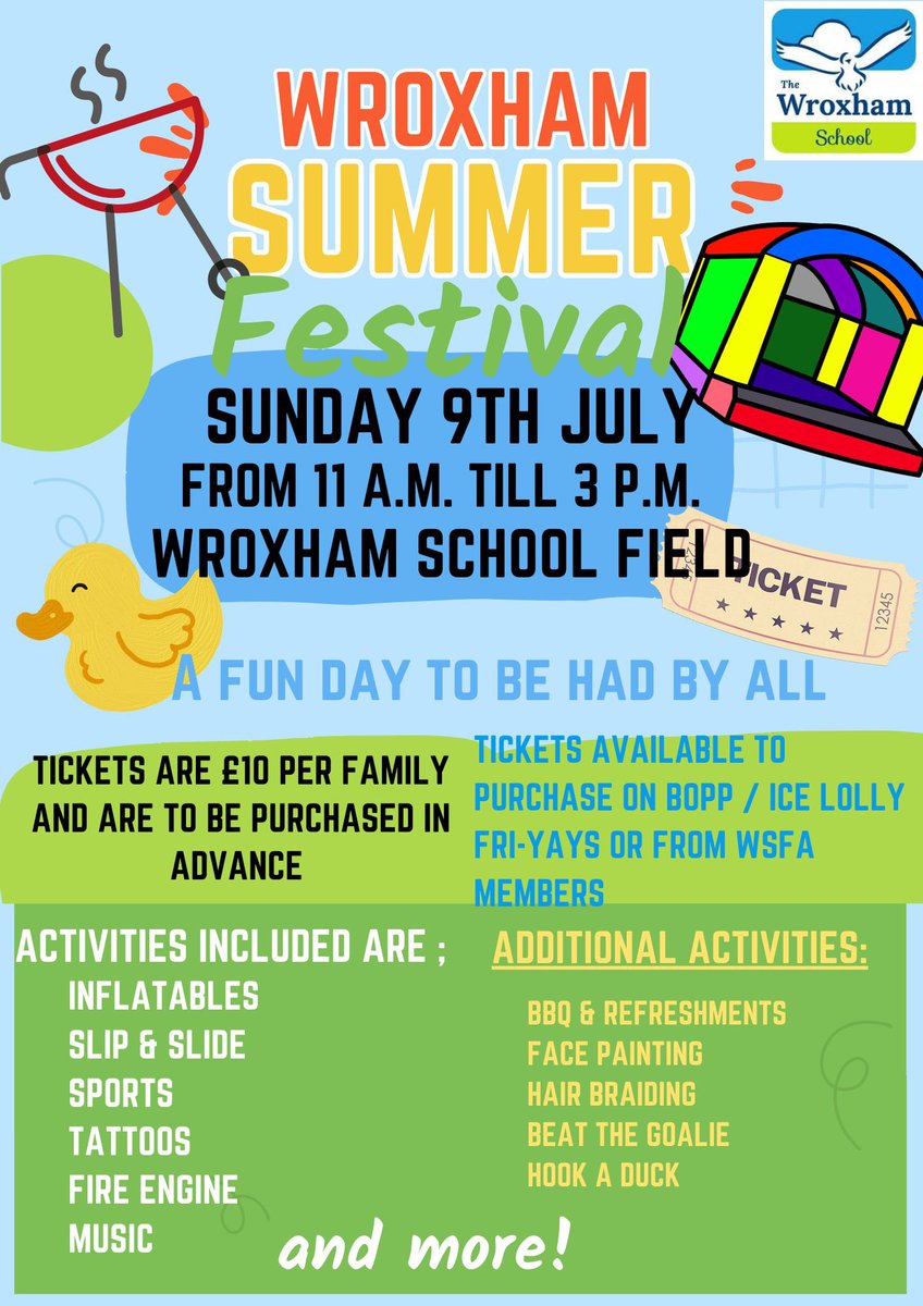ONE WEEK TO GO…. ☀️ 🎶 ⚽️ 🥤 🍔 @WroxhamSchool