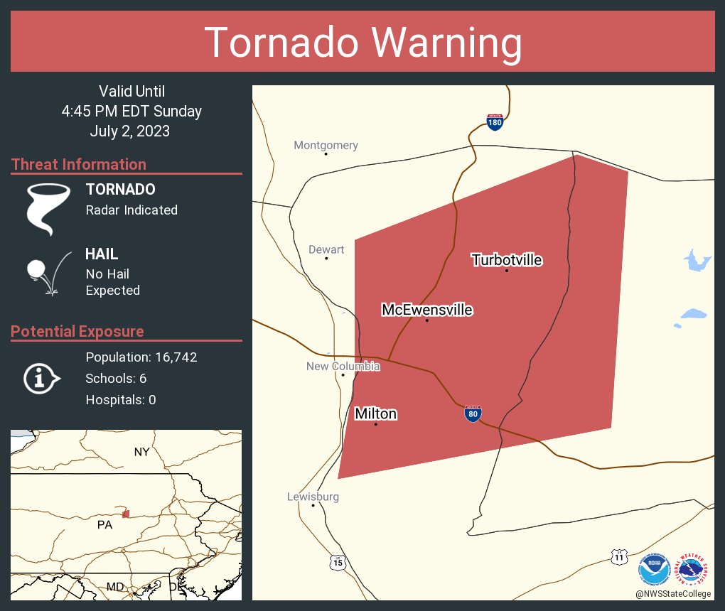 NWS Tornado on Twitter "Tornado Warning continues for Milton PA