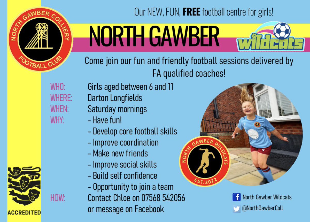 ⚽️ SPACES AVAILABLE ⚽️

Welcoming girls aged 6-11 to come along and join our fun, FREE football sessions! 

To register your child, contact us with your child’s full name and DOB. 

We look forward to seeing you soon!!