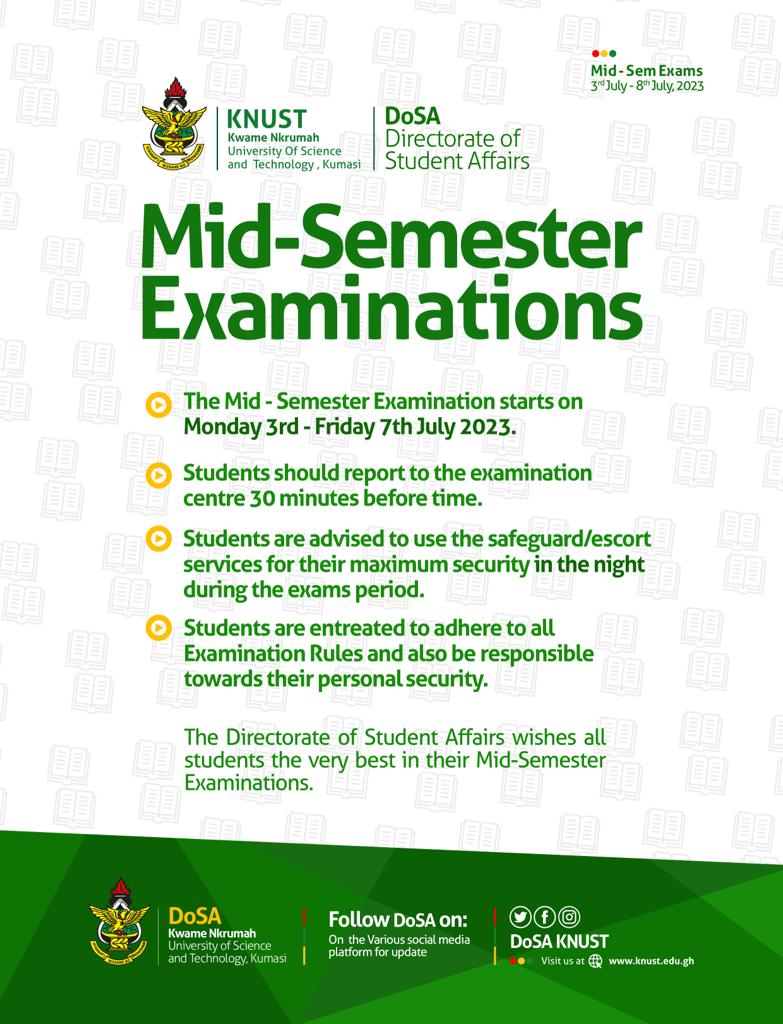 Just a quick one from the directorate of students affairs about the upcoming mid semester examinations. Wishing everyone good luck.
#recreatingtheworld