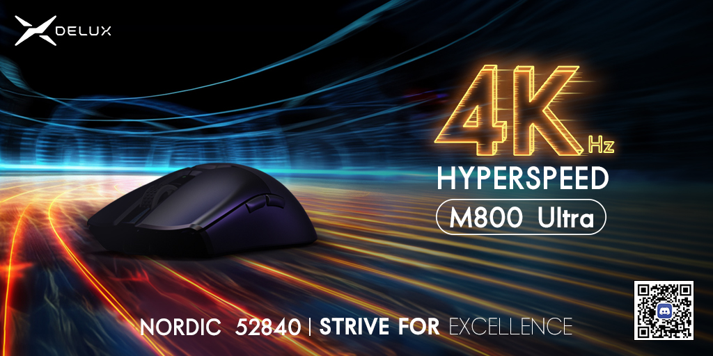 DELUX_Tech's tweet photo. The second "4"💡 

⚡️Lightning-Fast Responsiveness: The [𝗠𝟴𝟬𝟬 𝗨𝗹𝘁𝗿𝗮] features ultra-low latency, allowing you to stay one step ahead of your opponents and make split-second decisions.  

#gamingmoue #m800ultra #4kmouse https://t.co/9rbIH0C47x