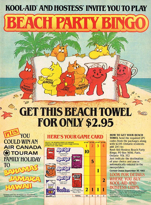 1) For those of you still here...how about a Sunday night thread o' stuff for the first time in eons? 

So sit back, relax, maybe even cozy up in your Hostess Munchies beach towel, and awaaaay we go!

Canadian Living, June 1983 #vintageadvertising #gotthemunchies