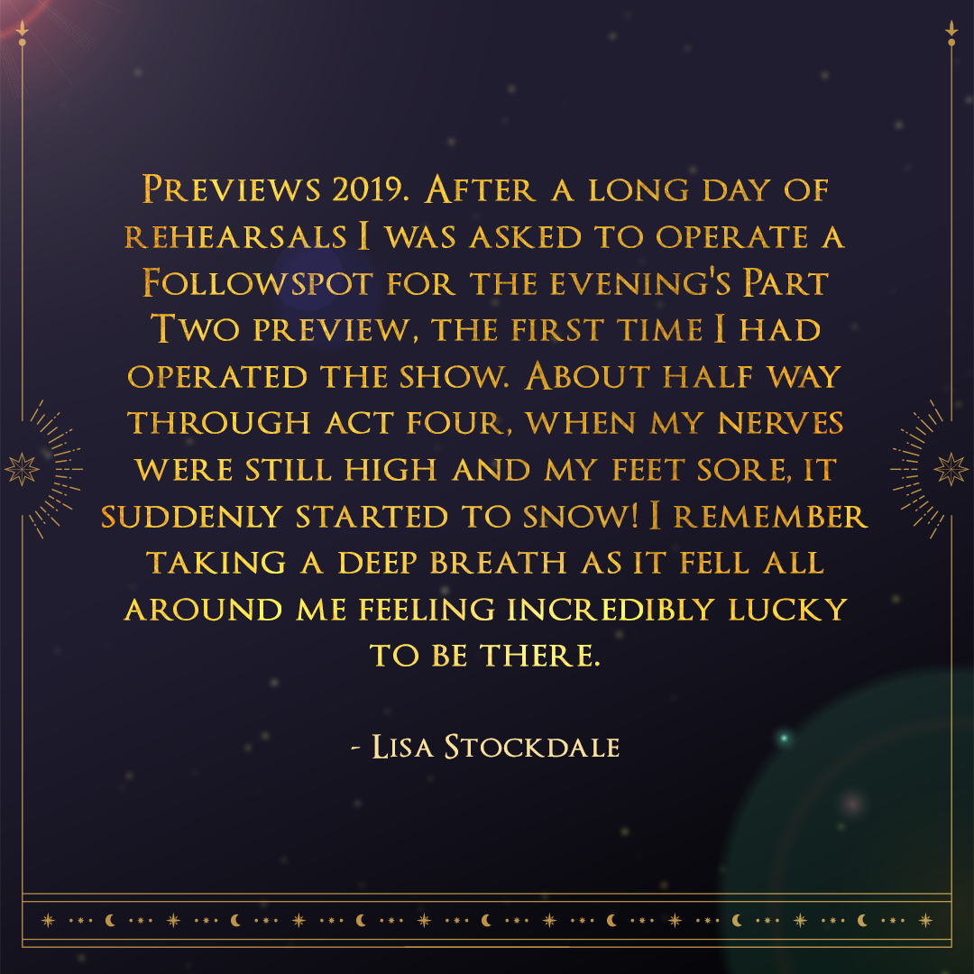 CursedChildAUS's tweet photo. For memory number 15... We asked some of our original crew members for their favourite moments from their time on the show! https://t.co/MACDfa0Wjt