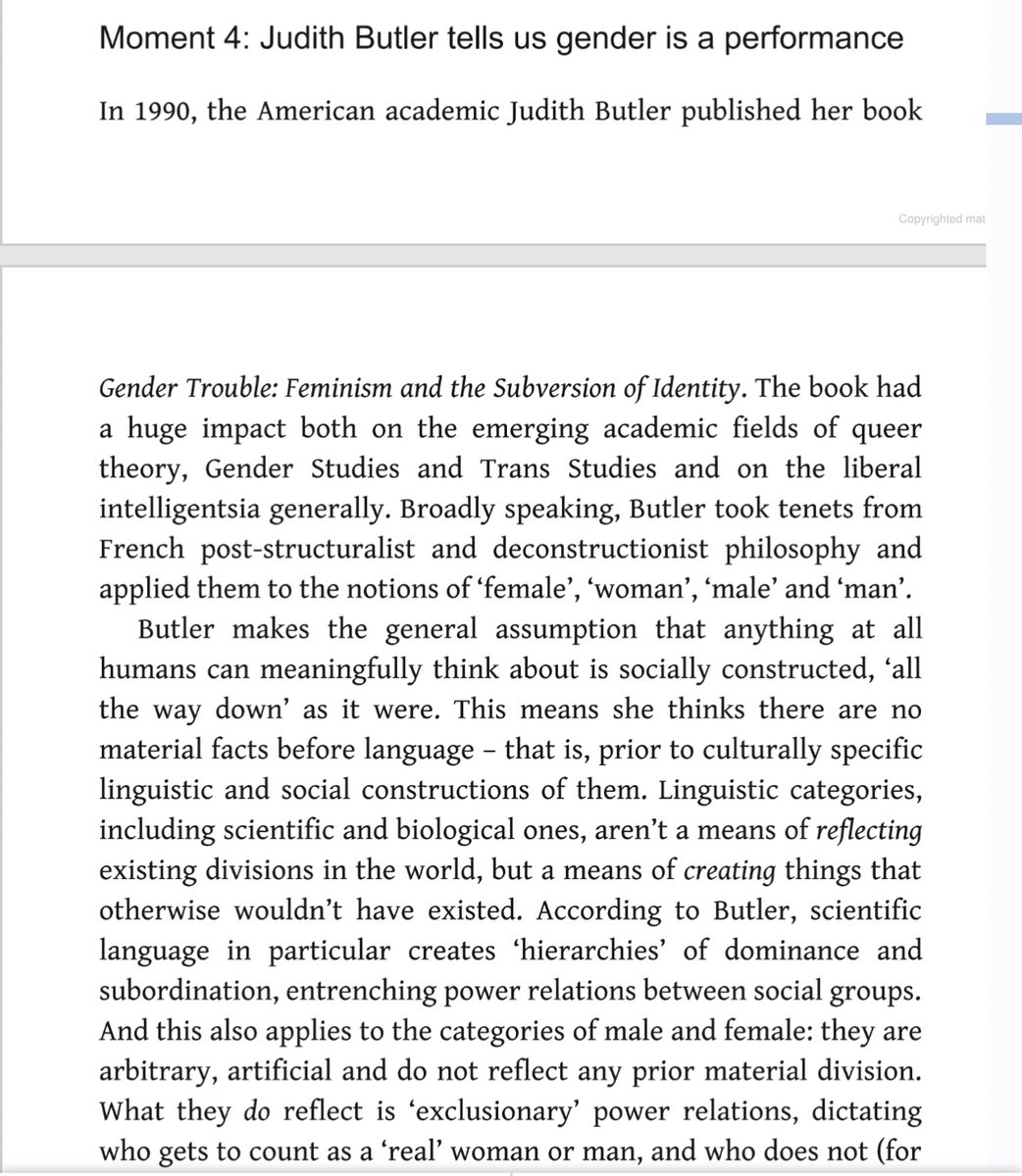 graceelavery's tweet photo. people have told me they think i’m making this up, but no, Prof. Kathleen Stock really does conflate “performative” with “is a performance.” a mistake that undergraduates often make, but rarely publish. this is MATERIAL GIRLS (London: Fleet, 2021). https://t.co/FqWTvQFr80