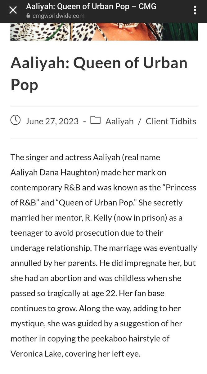 AHUnleashed's tweet photo. DID YOU KNOW @CMGWorldwide  runs the official accounts and manage the licensing for the Haughton Estate? 

#TeamAaliyah demands an apology for this BS and distasteful article that was recently released! Is this how you treat your clients?

 #RespectAaliyahsLegacy
#aaliyah https://t.co/iBhSRGkwak