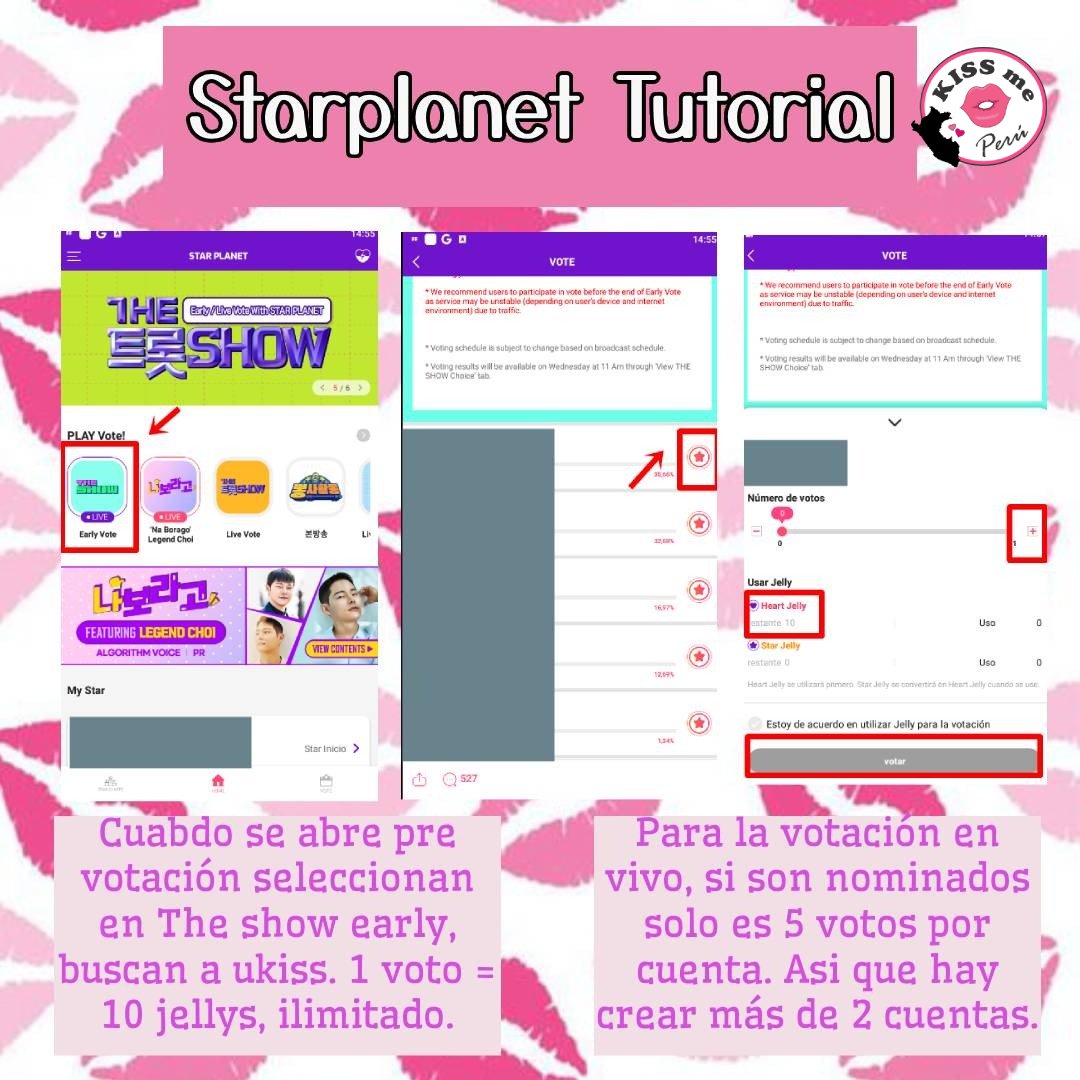 UkissPeruFans's tweet photo. [💋TUTORIAL]230702 VOTACIÓN STARPLANET

Les dejamos aquí un tutorial para starplanet. Recueerden instalar la app.

App: https://t.co/PDhFjMqiCF

Recolecten jellies y voten antes del 16.

Créditos: alessandra@ukissperu

#UKISS #유키스 #PLAYLIST #갈래! #TheWonderfulEscape https://t.co/zW12Pndxnh