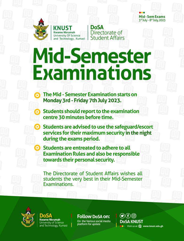 YGraphixz's tweet photo. Something all students are to take note 
#KNUST #exams #midsem https://t.co/GTdoW13HOA