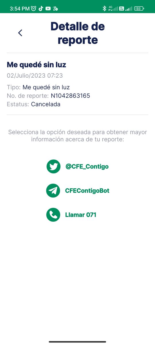 Val_1317's tweet photo. @CFE_Contigo ayuda! Llevamos ya más de medio día sin luz, con reporte puesto desde la app. Nos urge el servicio, siempre pagamos a tiempo. Y para colmo, me cancelan mi reporte! https://t.co/pMZFYU2IOH