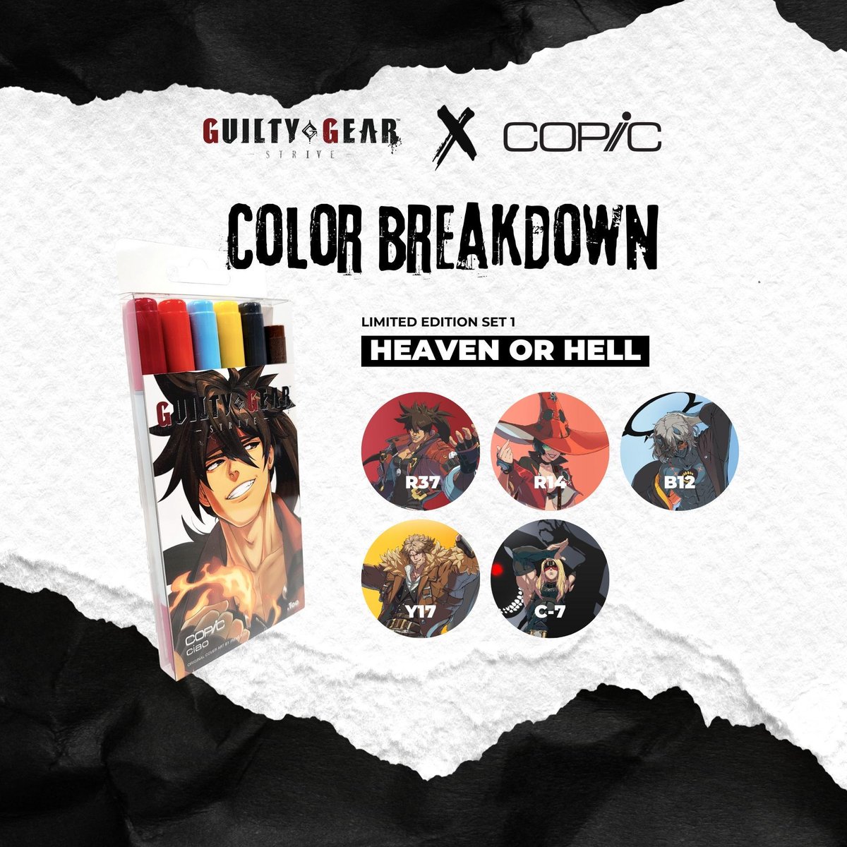 CopicOfficialUS's tweet photo. Now that the #Copic Ciao 5+1 GUILTY GEAR -STRIVE- Sets are out, here's a 🧵 on each individual color and the characters they represent! Up first, Set 1: Heaven or Hell!

Shop Now ⏩ https://t.co/E8Zrzxx3Gh https://t.co/6oehhjUSPf