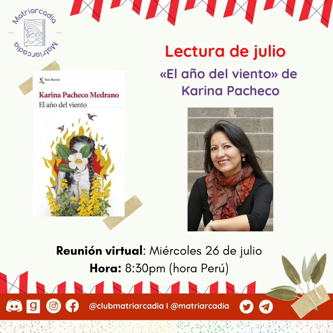 matriarcadia's tweet photo. Lectura del mes 📖❤️
«El año del viento», de Karina Pacheco 🫶
📍L@s esperamos a la reunión virtual el miércoles 26 julio a las 8:30 pm vía Zoom.
#books #leoautoras #leemosautoras #karinapacheco #unperuanoenjulio #literaturaperuana #fillima #autoraperuana #clubdelectura https://t.co/aFNj08ijaJ