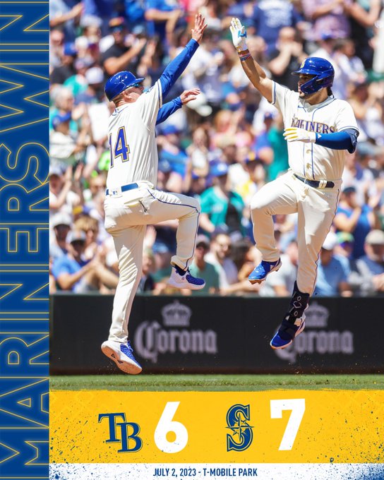 Mariners win! Mariners 7, Rays 6 July 2, 2023 - T-Mobile Park