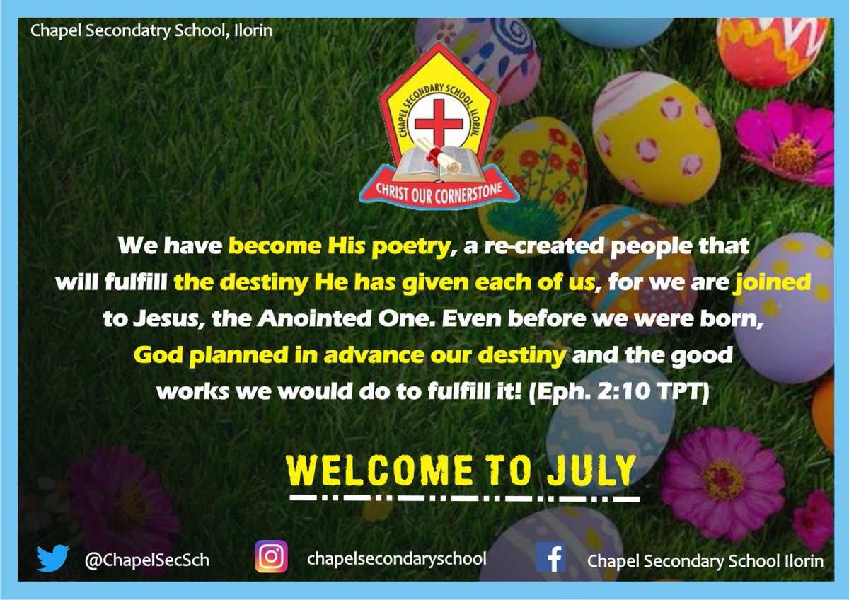 Grateful to cross the midyear mark in 2023. HNM
#july2023 #julybegood #blessedjuly #seventhmonth #happynewmonth #christownsthemonth #christthecornerstone #christianeducation #chritianschoolsinnigeria #christianschoolsinkwara #christourcornerstone #christianboardingschools