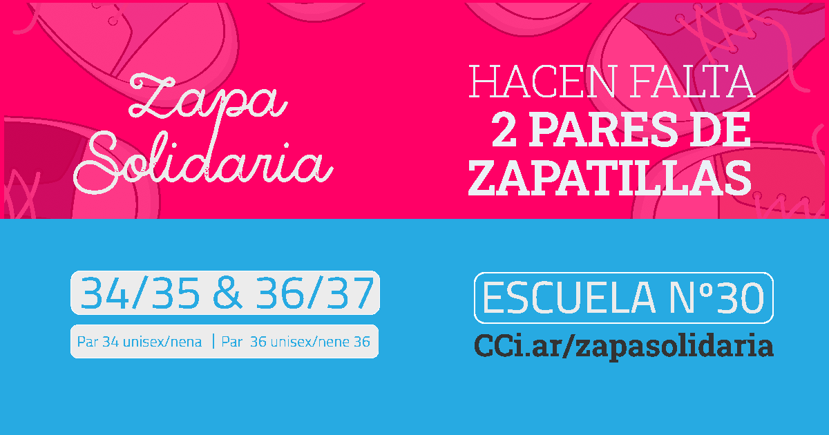 ccifuturo's tweet photo. Hacen falta 2 pares de zapatillas para la #escuela primaria  30 de #bahiablanca. Entrá a https://t.co/a0yqmErnSa para hacer seguir los pasos y que tu donación ayude a que ningún estudiante deje la escuela con #zapasolidaria https://t.co/haEu9DLFb5
