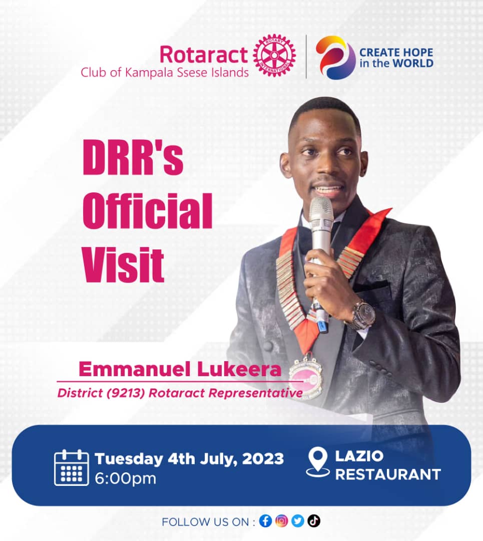 We are glad ,come Tuesday 4th July we shall be with the #CreateHopeInTheWorld  DRR D9213 MR. <a href="/EmmaLukeera/">Emmanuel Lukeera</a> as he performs his official visit. We are ready to host you all. Remember that our venue for this event is Lazio Restaurant 
  📍 maps.app.goo.gl/bJhomcT7UKxJHv…