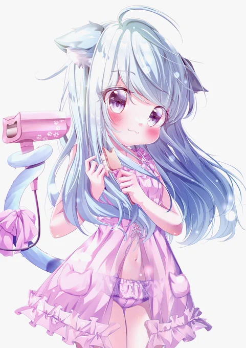 #イラスト #一次創作 お出かけ準備中のねこちゃん