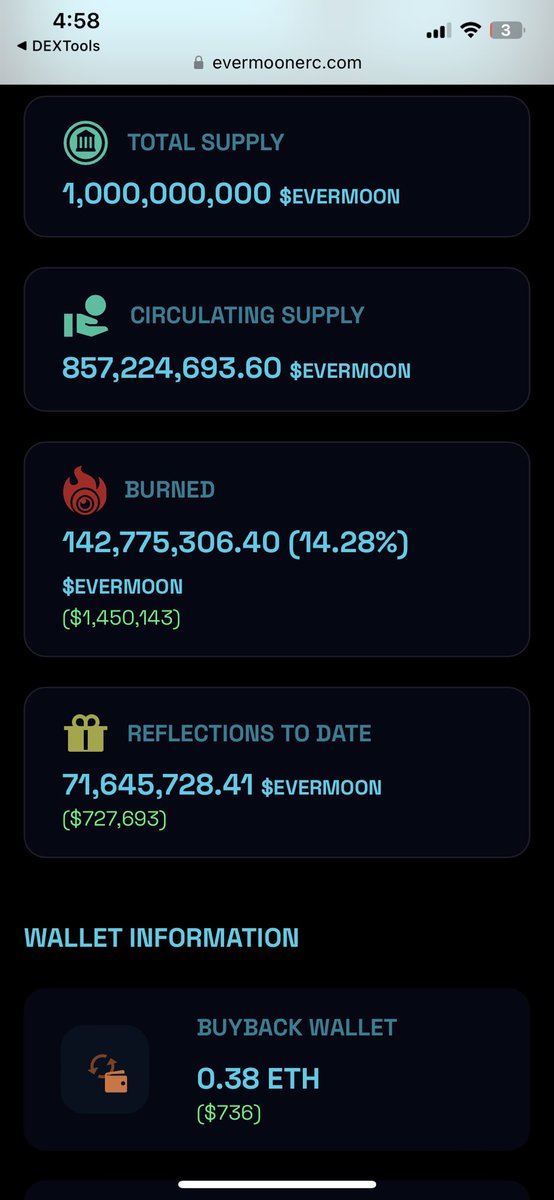 Chakramn1's tweet photo. Iβve never reflected so hard in my whole life.
Seriously impressed with @MoontopiaCoin one of a kind tokenomics
I collected of 1400 tokens last night on a modest 1ETH mid level investment (so far #Nodips)
The burn thatβs happening is hard ti comprehend bc itβs so abundant.
Compare to a project like @EverMoonERC for instance. It has been around for over a month and is approaching 15% burned. Which, make no mistake, is impressive
But look at $TOPIA #MOONTOPIA, which is 5 days old and has burned 10% of the supply. Thatβs 2% a day, with no manual burns, which is a staple of the former.
Avg that on a monthly basis and itβs 60% gone bye-bye.. wtf!β¦.
This is on top of the anti-jeet system (more on this later)
Coming for the crown of the retro-burn mechanics meta β¦very quickly!
+ STILL UNDER 500 holders
+ still under 2M market cap
#SENDOOOR