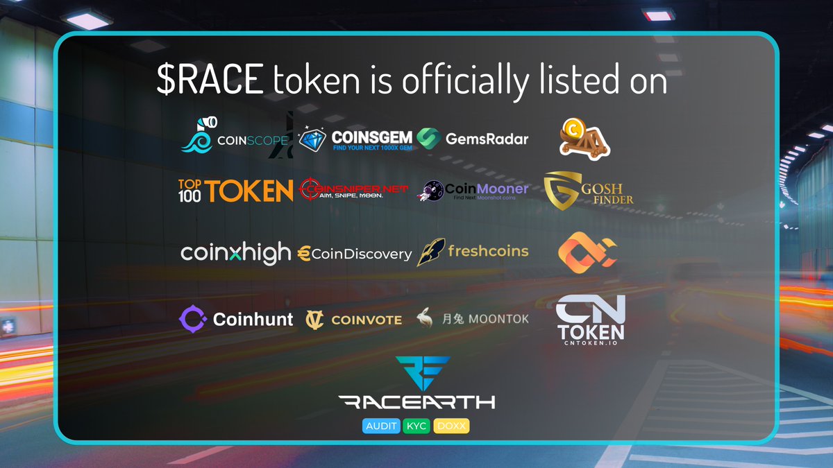 racearth's tweet photo. $RACE token is officially listed on @coinscopecrypto @top100token @CoinhuntCC @coinsgem_news @coinsniper_net @CoinDiscoveryy  @CoinvoteCC @gemsradarcom @CoinmoonerCom @FreshCoinsIo @MoontokOfficial @CoinAlpha3 @GoshFinder @CNTOKEN_io @CoinCatapult 

https://t.co/nOEU4Czd9A https://t.co/jrJVuDdtZ0
