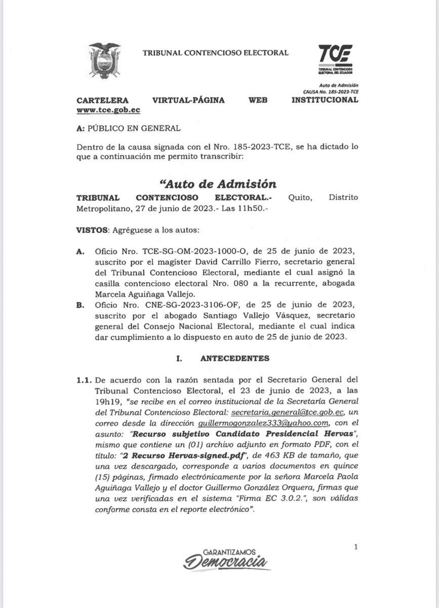 ecuainm_oficial's tweet photo. ‼️#URGENTE
Juez del @TCE_Ecuador, Joaquín Viteri, admitió a trámite el recurso subjetivo contencioso electoral, presentado por @marcelaguinaga, en contra de @xhervas. La sentencia se daría en los próximos días. https://t.co/qJeUzAjlwS