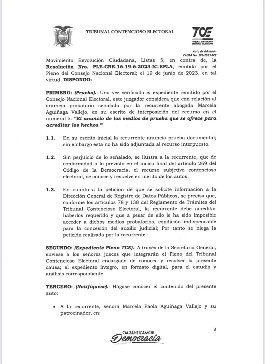ecuainm_oficial's tweet photo. ‼️#URGENTE
Juez del @TCE_Ecuador, Joaquín Viteri, admitió a trámite el recurso subjetivo contencioso electoral, presentado por @marcelaguinaga, en contra de @xhervas. La sentencia se daría en los próximos días. https://t.co/qJeUzAjlwS
