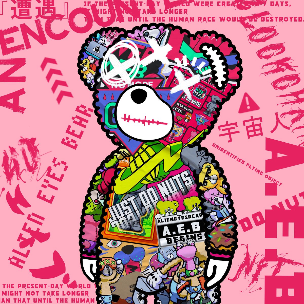 WKG022's tweet image. 塗り絵コンテスト開催⚡️⚡️⚡️

AEBのアート&amp;amp; #fanart で作った #stickerbomb 風エイブ君でエントリーさせて頂きます🤩

皆様の❤️＋RTを是非よろしくお願いします🙇

#オリジナルエイブ復活
 #AEB #NFT #AEB_SHIP