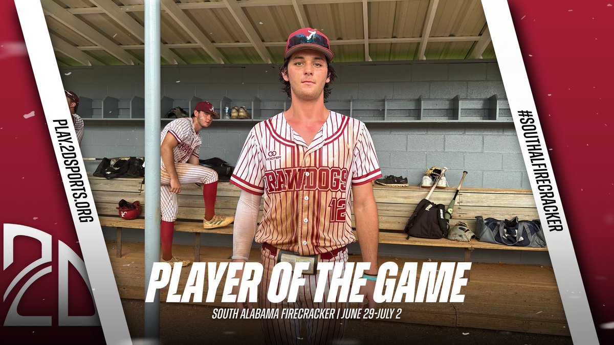 2DsportsPOG's tweet image. ⭐️ PLAYER OF THE GAME ⭐️

Jake Devalk: 3-3 HR

Summer Team: @alabamarawdogs 

#SouthALFirecracker 
@2DsportsAL