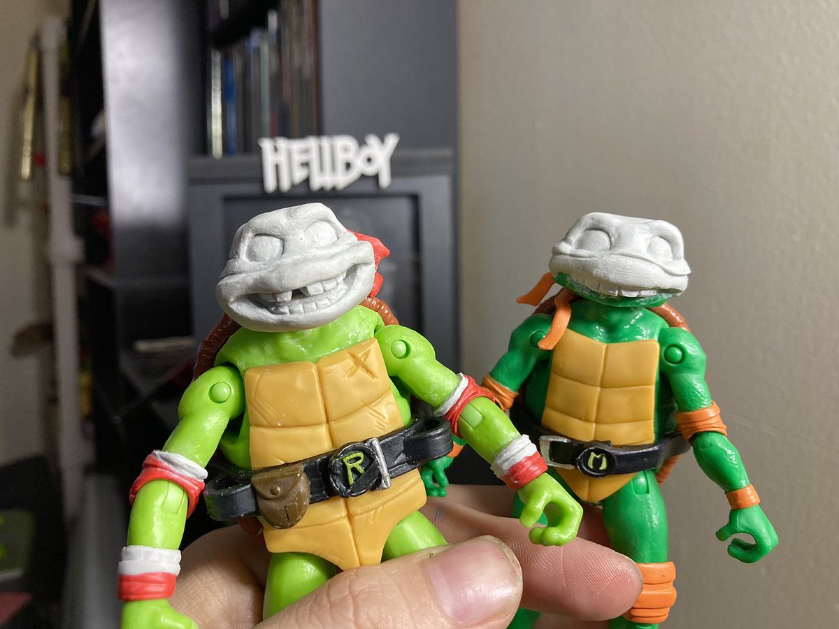 Finished resculpting the Mutant Mayhem Raph and started on Michelangelo.  Yes, Mikey is going to get his braces. #teenagemutantninjaturtles #tmnt #mutantmayhem #raph #mikey #michelangelo #customtmnt #customactionfigures #toys #actionfigures #customfigures