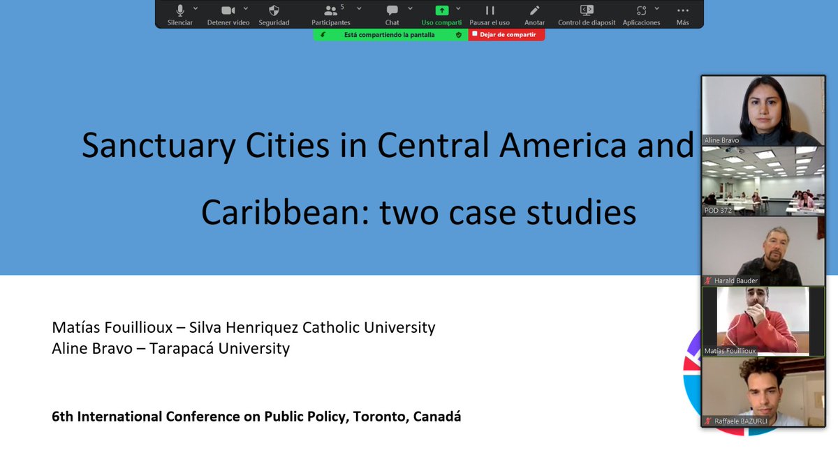 SoliCityLA's tweet photo. En la 6a Conferencia Internacional sobre Política Pública, realizada en Toronto (Canadá), Aline Bravo y Matías Fouillioux, investigadorxs del equipo, expusieron el 28 de junio sobre dos casos de estudio en torno a la noción de "ciudades santuario" en Centroamérica y el Caribe https://t.co/SdTjyL4dlh