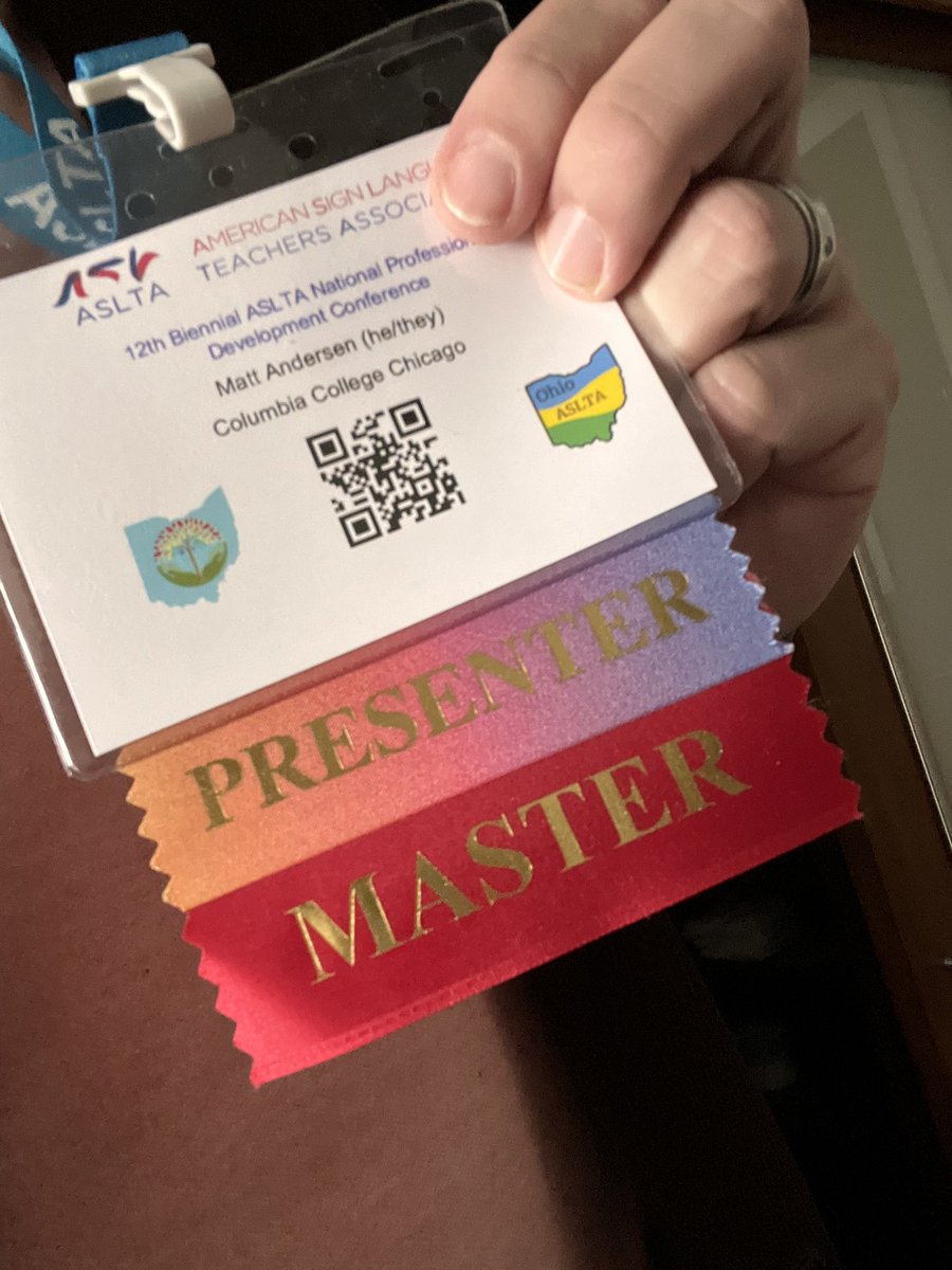 ProfMAndersen's tweet photo. This is my third time participating in @NationalASLTA’s national professional development conference but it's my first time as a presenter. Fun! 

#aslta #aslta2023npdc #aslteachers #signlanguage #ColumbusOH #deafprofessor https://t.co/Pdxcr0XY1G