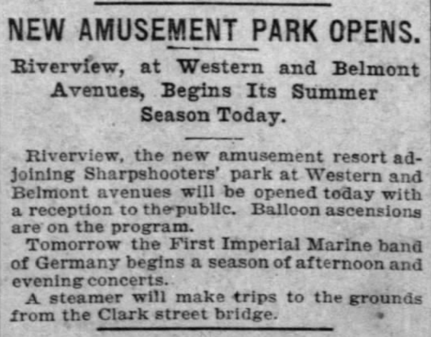 119 years ago today, Riverview Park opened in Chicago on July 2, 1904. From The Chicago Tribune. https://t.co/tEWMOCCWUJ