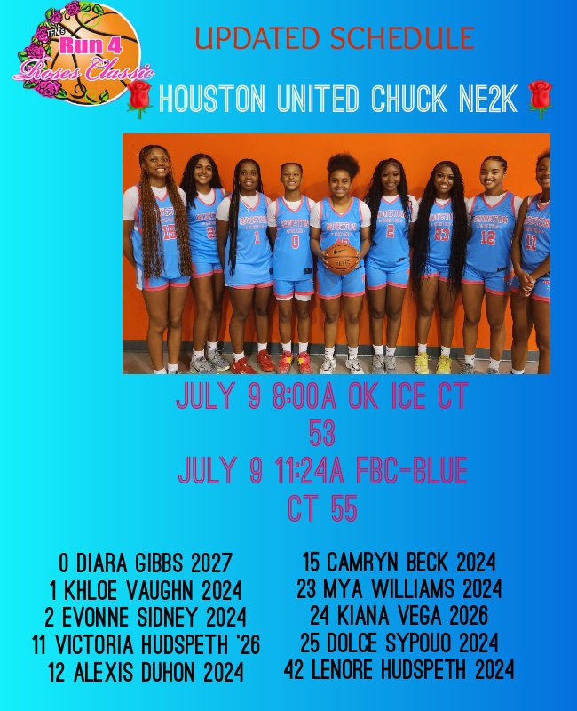 SCHEDULE UPDATE 7/9
🌹Run 4 The Roses Championship