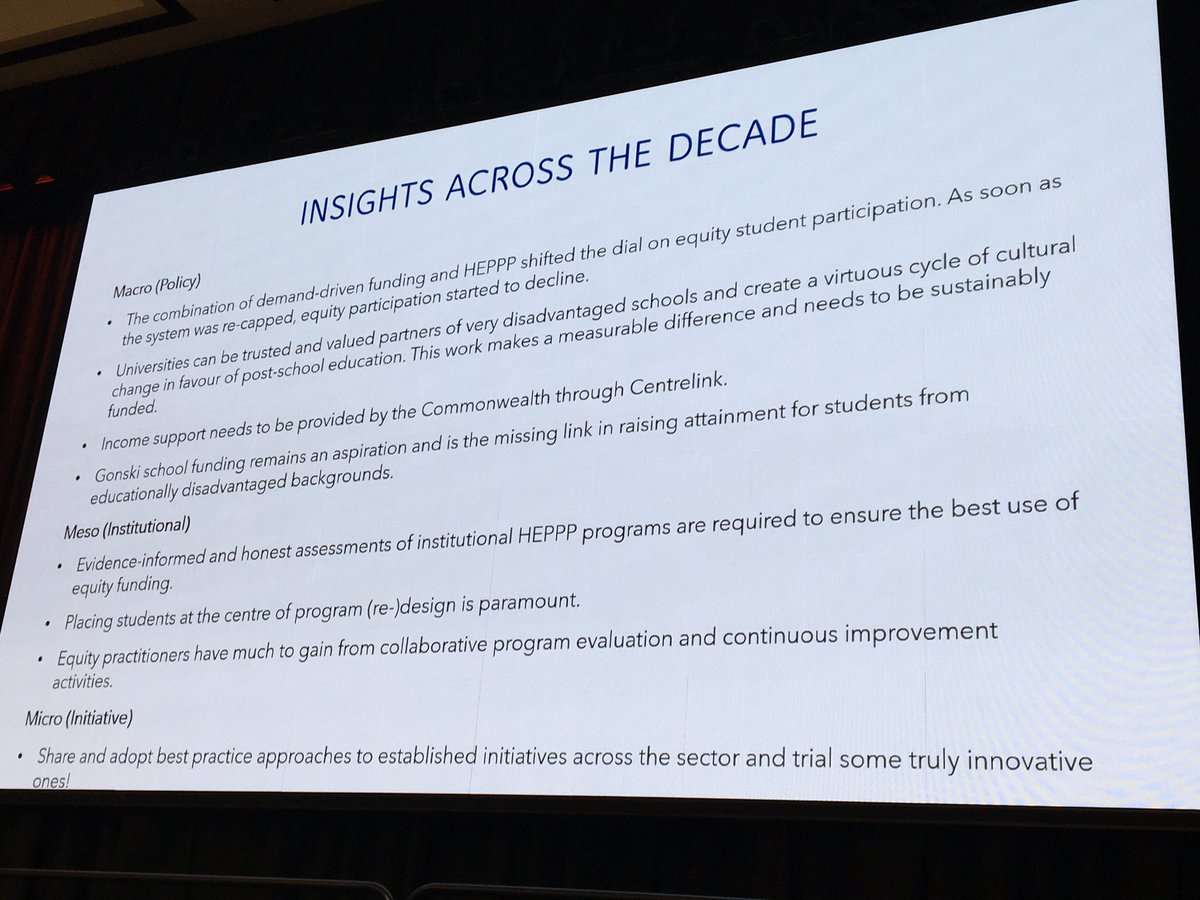 And we’re off <a href="/UniSTARSConf/">UniSTARS</a> @amhhec #unistars 
Network Day! 
<a href="/TherealEPHEA/">EPHEA</a> <a href="/kyausti/">Kylie</a> + <a href="/ZachariasNadine/">Nadine Zacharias</a> 
Student Equity Network
-What’s the problem
-it’s a wicked problem 
-insights across the last decade - #HEPPP + Demand Driven System
-Much still to be done!