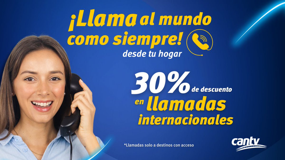 salaprensaCantv's tweet image. #2Jul Cantv te acerca a los tuyos. A partir de este 1 de julio llama al mundo como siempre desde la comodidad de tu hogar con el 30% de descuento en llamadas internacionales a cualquiera de los destinos disponibles. 

Sigue ⤵️