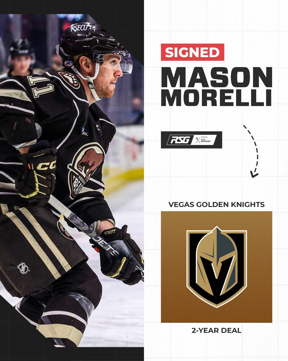 After 178 junior, 120 NCAA, and 211 pro games, 27 YO <a href="/Morelli21/">Mason Morelli</a> has earned his first NHL contract w/ <a href="/GoldenKnights/">Vegas Golden Knights</a> . Incredible story, even better guy. Undrafted, spent time in the ECHL and was scratched early in pro career. Mo just kept working and being a great teammate.