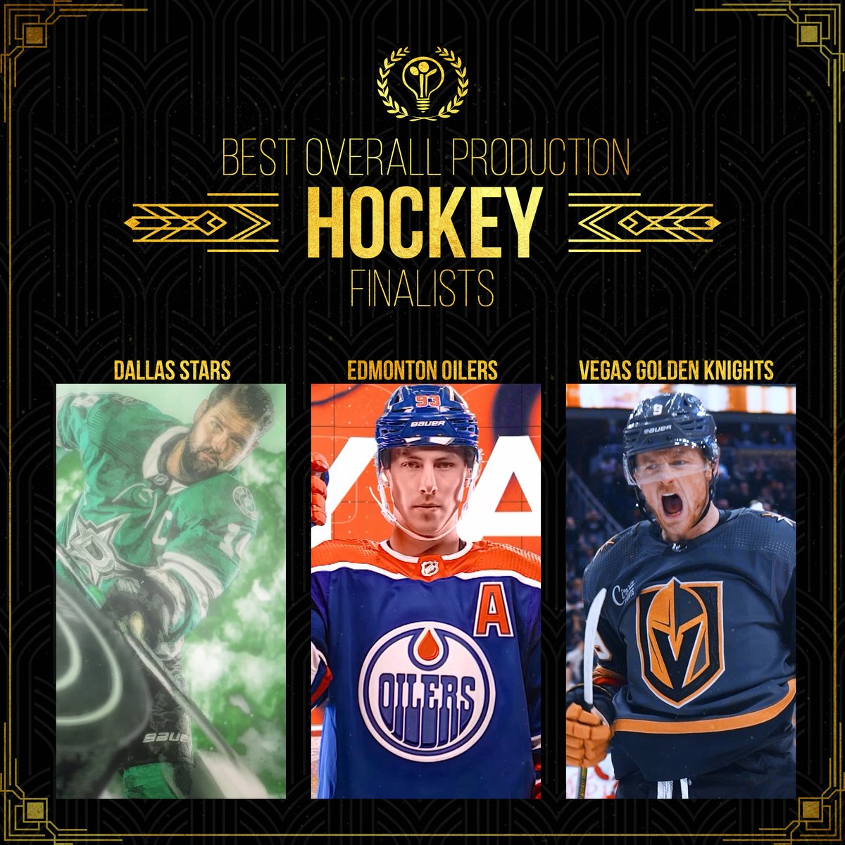 ideaontheweb's tweet photo. Best Overall Production Finalist for Hockey are the Dallas Stars, Edmonton Oilers, and Vegas Golden Nights!  Congrats!
#DallasStars #EdmontonOilers #GoldenKnights https://t.co/FghsBSlPJL