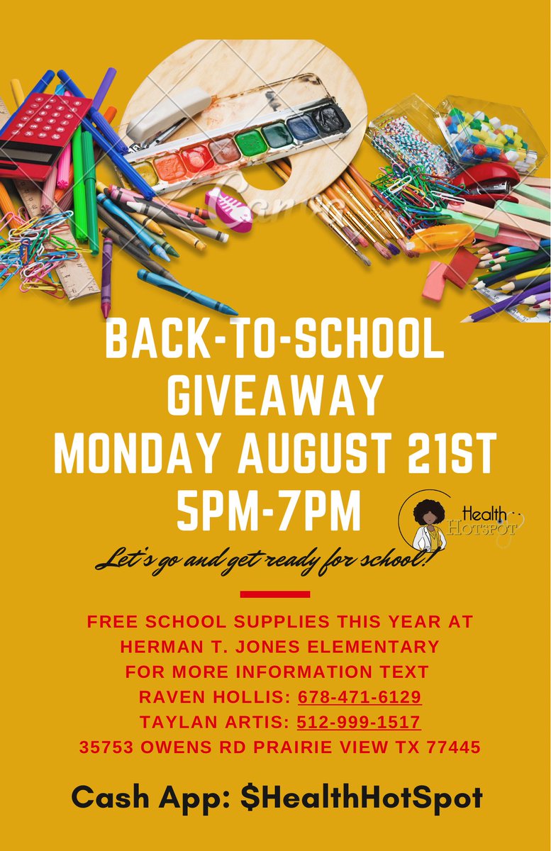 Mark your calendars for the 3rd Annual Back to School Giveaway at Jones Elementary! If you’d like to volunteer please dm me!🥳💜 August 21st
 #PVAMU #PVAMU23 #PVAMU24 #PVAMU25 #PVAMU26