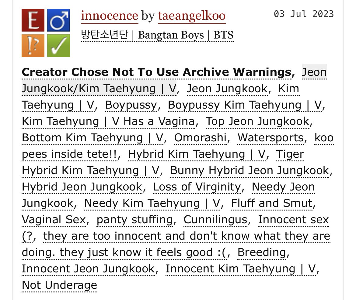 ♥︎ innocence

⚠︎︎ boypussy tae, tiger tete x bunny koo, cunnilingus, koo pisses inside tete’s pussy, innocent hybrids: they fuck without understanding what they’re doing, just following their instincts to breed n have a pup:(♡ read tags for more!

🔗 archiveofourown.org/works/48310252