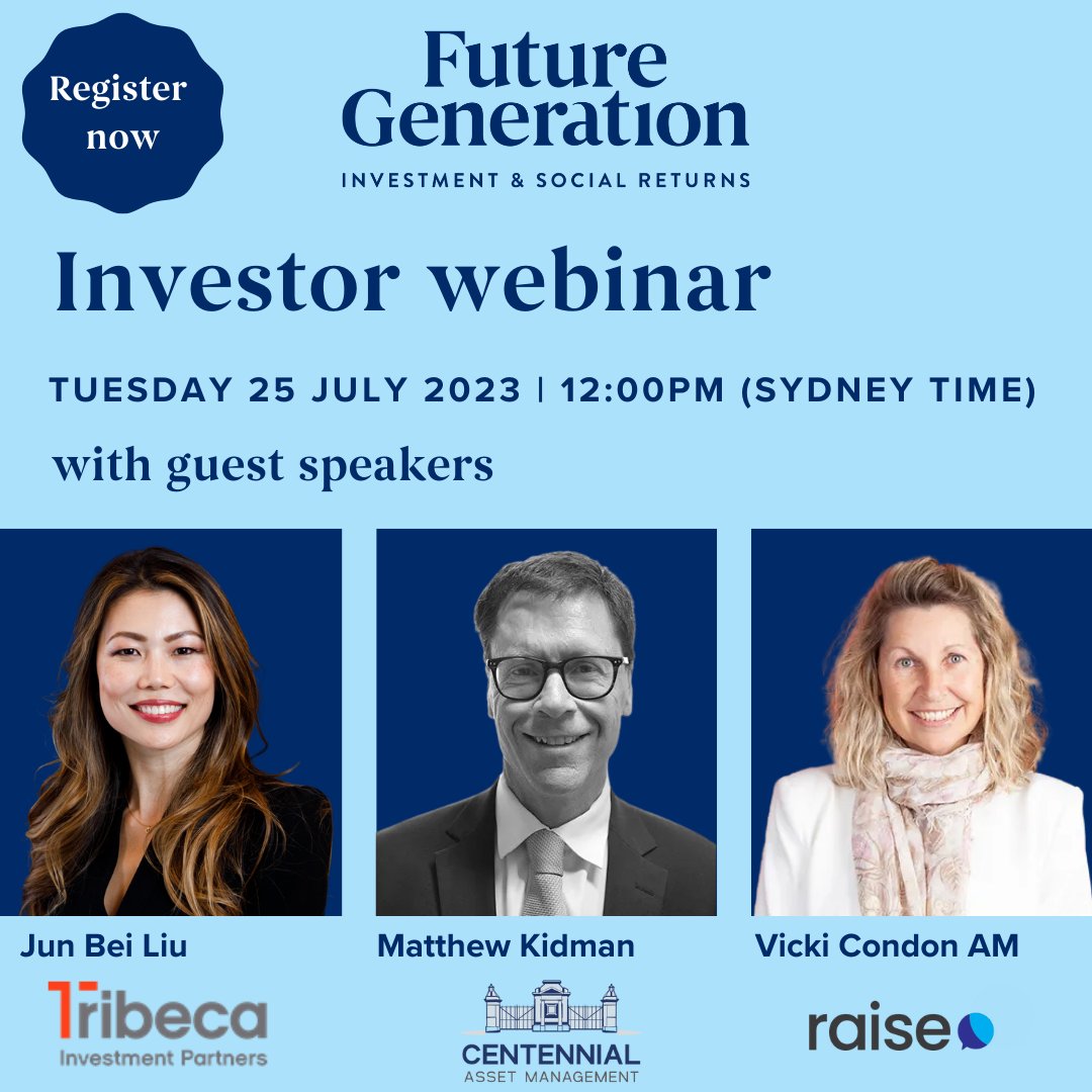 Join our webinar with guest pro bono fund managers, Jun Bei Liu & Matthew Kidman, who will share their outlook on the market ahead of the upcoming August reporting season. Hear from Vicki Condon AM from Raise Foundation, a social impact partner of $FGX https://t.co/yXwlwvtIYO https://t.co/7nuVjBROxu