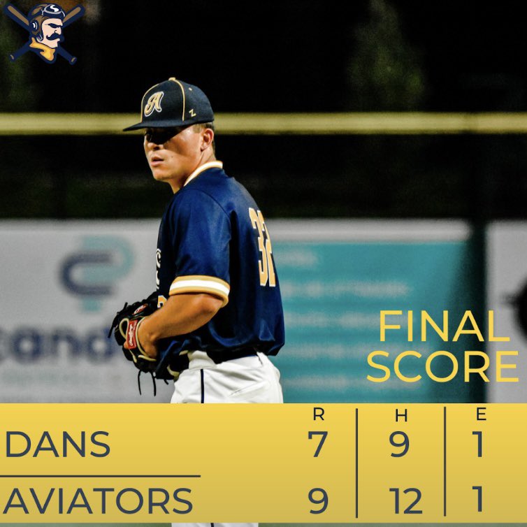 Lafayette_BSB's tweet photo. The Aviators close out the first half on a winning note, beating the Danville Dans 9 - 7. Zach Zaborowski picked up his league leading 8th save by closing out the Dans with a dominant 9th inning. 

#takeflight https://t.co/WrYPjip3U5