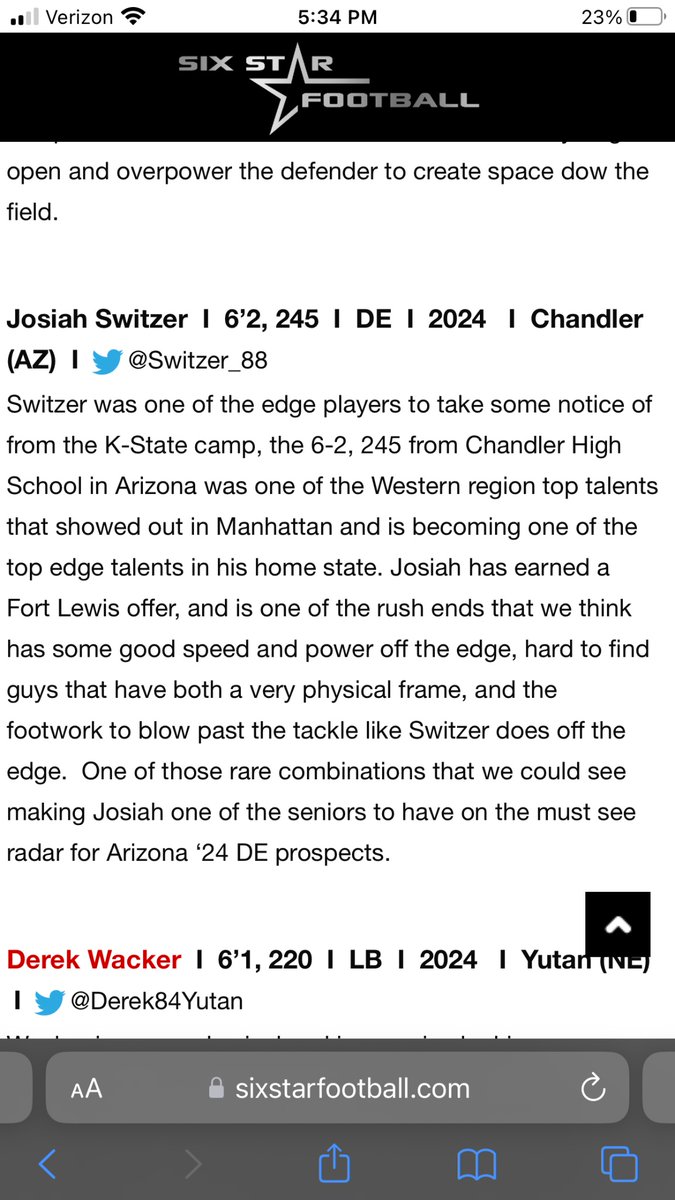 Switzer_88's tweet photo. Thanks to @6starfootballKS for the write-up! @chandler_wolves @CoachAnderson_1 @gridironarizona @GarretsonRick https://t.co/0bwWwVzMCC